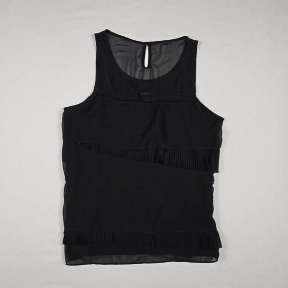 Express Black Sheer Asymmetrical Blouse‎ Sleeveless Ruffle Keyhole Whimsy Goth - Picture 3 of 13